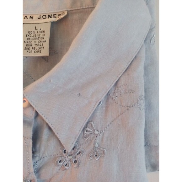 Jillian Jones 100% Linen Sleeveless Top Womens Large Blue Embroidered Eyelet - Picture 4 of 9